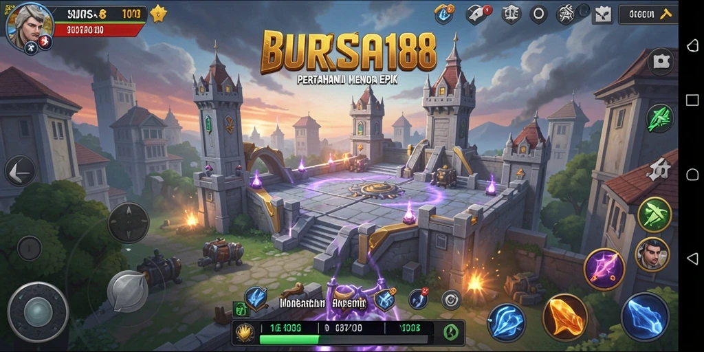Tampilan gameplay seru di BURSA188 dengan menara pertahanan yang menawan.
