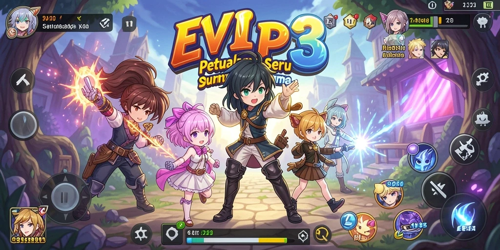 Tampilan gameplay menarik dari EVIP3 yang menggambarkan suasana anime.