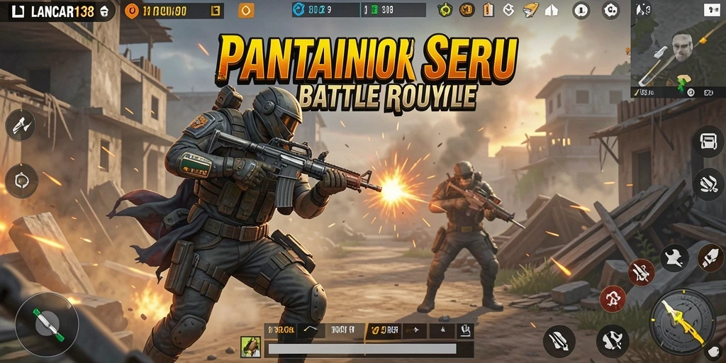 Tangkapan layar gameplay LANCAR138 menunjukkan aksi seru di medan pertempuran Battle Royale.