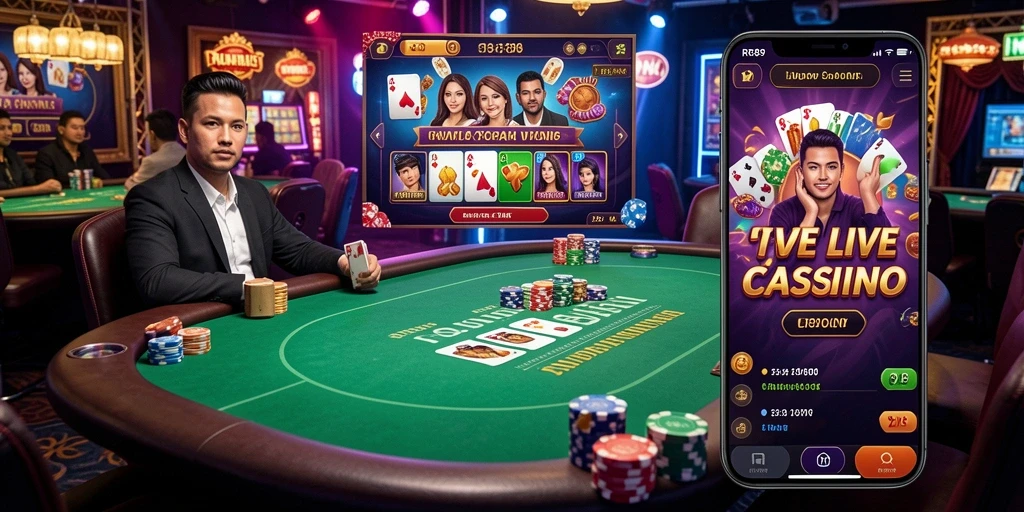 Screenshot RR89 menampilkan dealer langsung dengan gameplay interaktif dan mendebarkan.